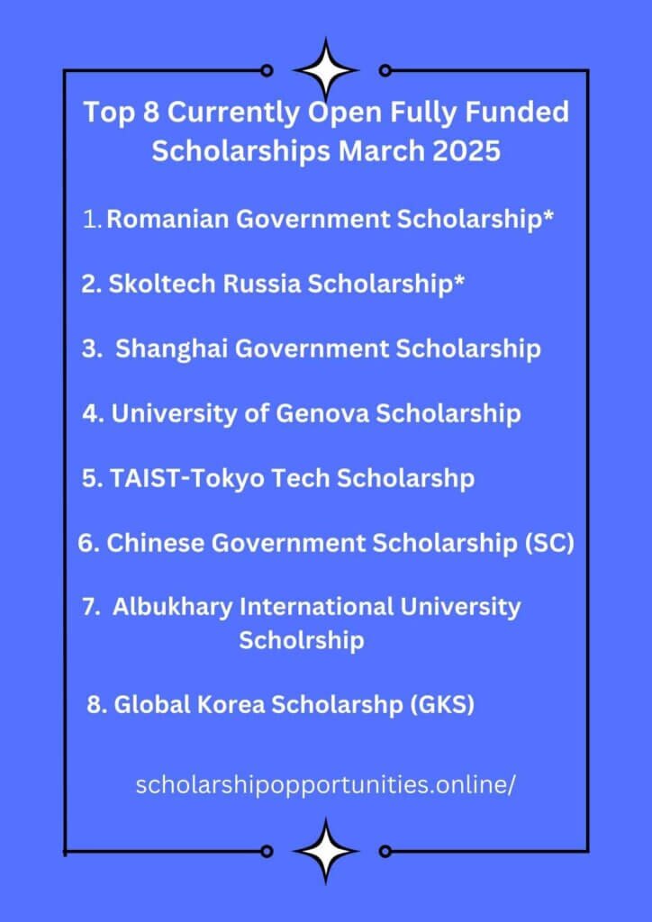 Top 8 Currently Open Fully Funded Scholarships March 2025